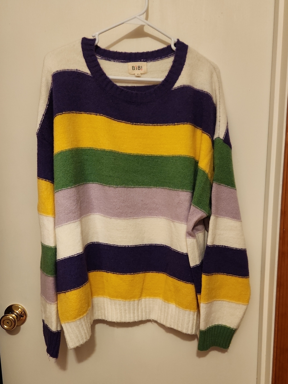 BiBi Striped Sweater in Purple, Yellow, Green, Lavender, and White
